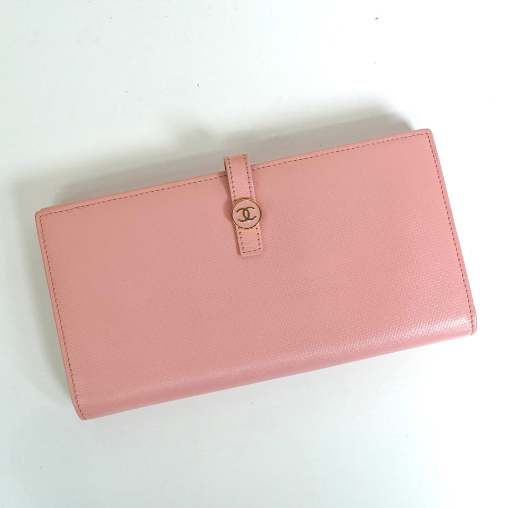 シャネル ココボタン レザー 長財布 ピンク