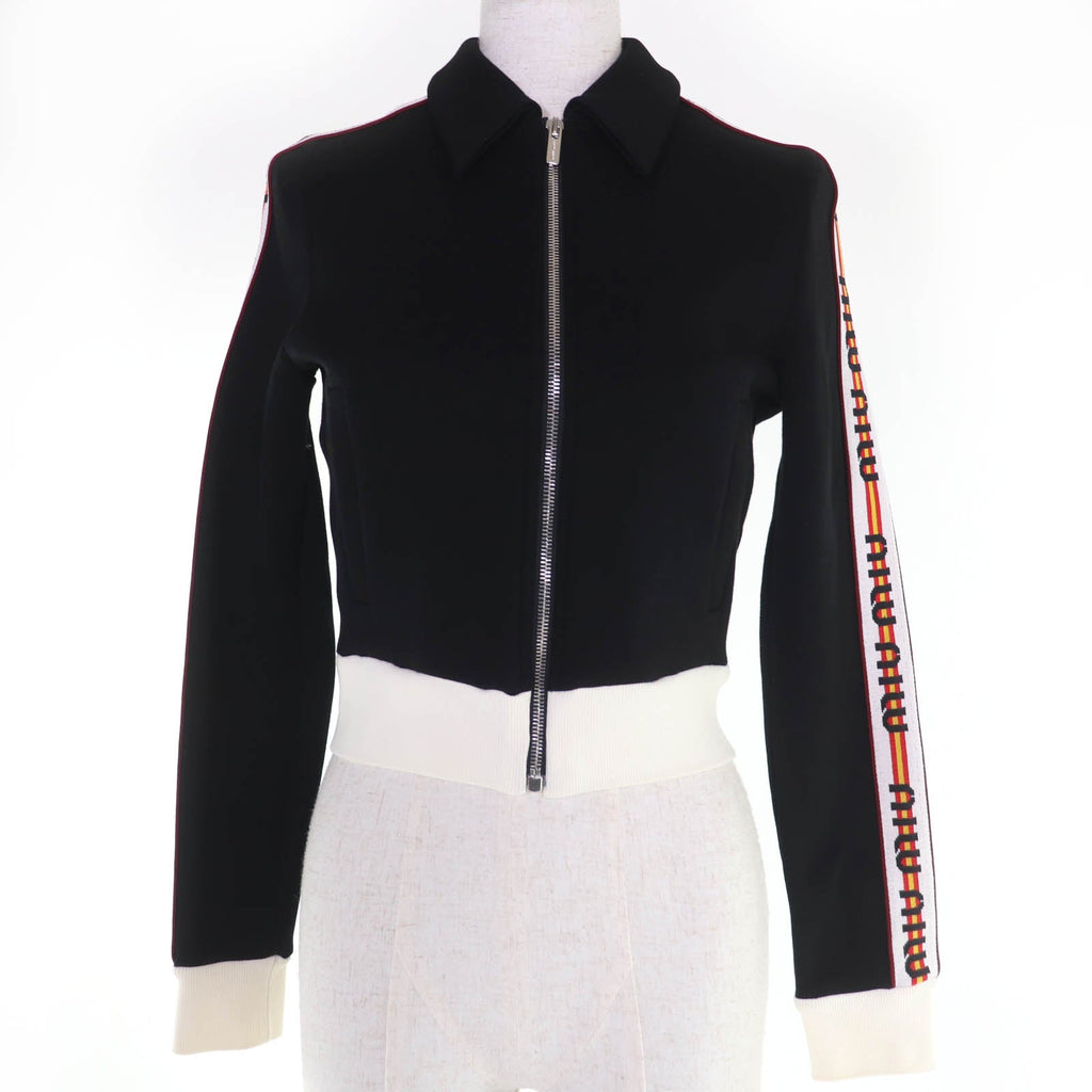 ミュウミュウ ロゴテープ クロップド ZIP UP ジャケット ブラック S レディース