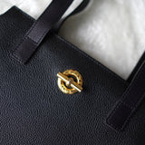 Circle logo black leather mini tote bag