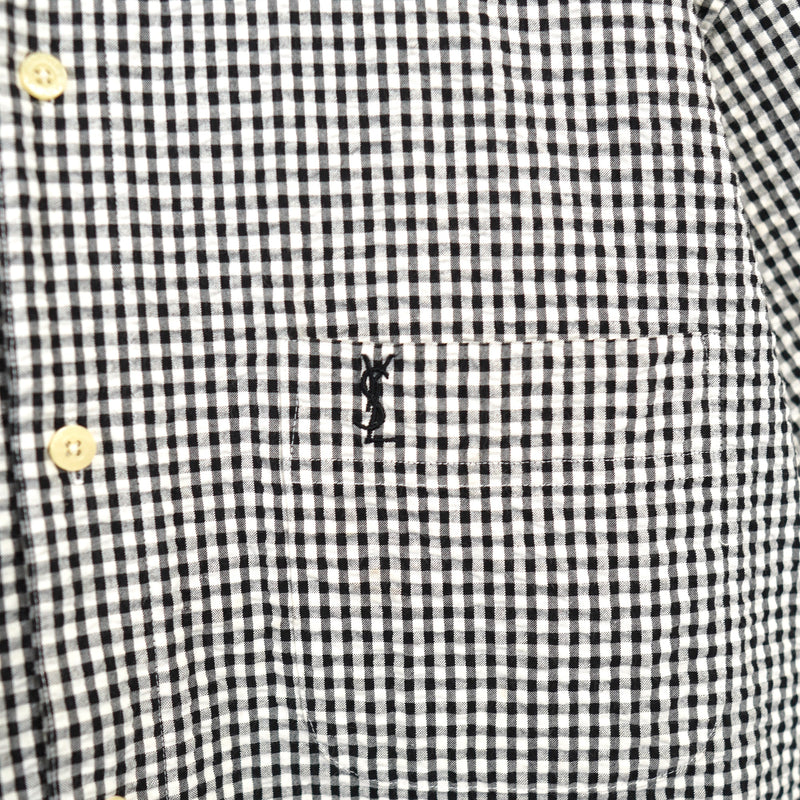 90's Logo embroidered gingham checks  seersucker shirt