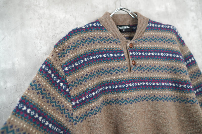 VINTAGE｜Patterned half-button sweater